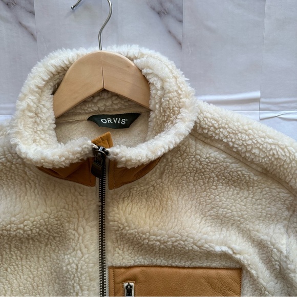 Orvis Beige Sherpa Fleece Leather Trim Full-Zip Long Sleeve Full Zip - Picture 5 of 13